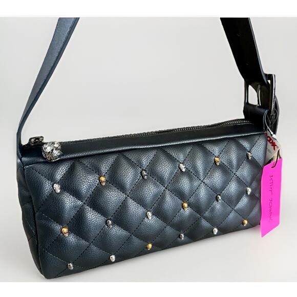 BETSEY JOHNSON Skull Studs BLK LTR Quilted Hobo Shoulder Bag Halloween Goth Y2K - Picture 1 of 16